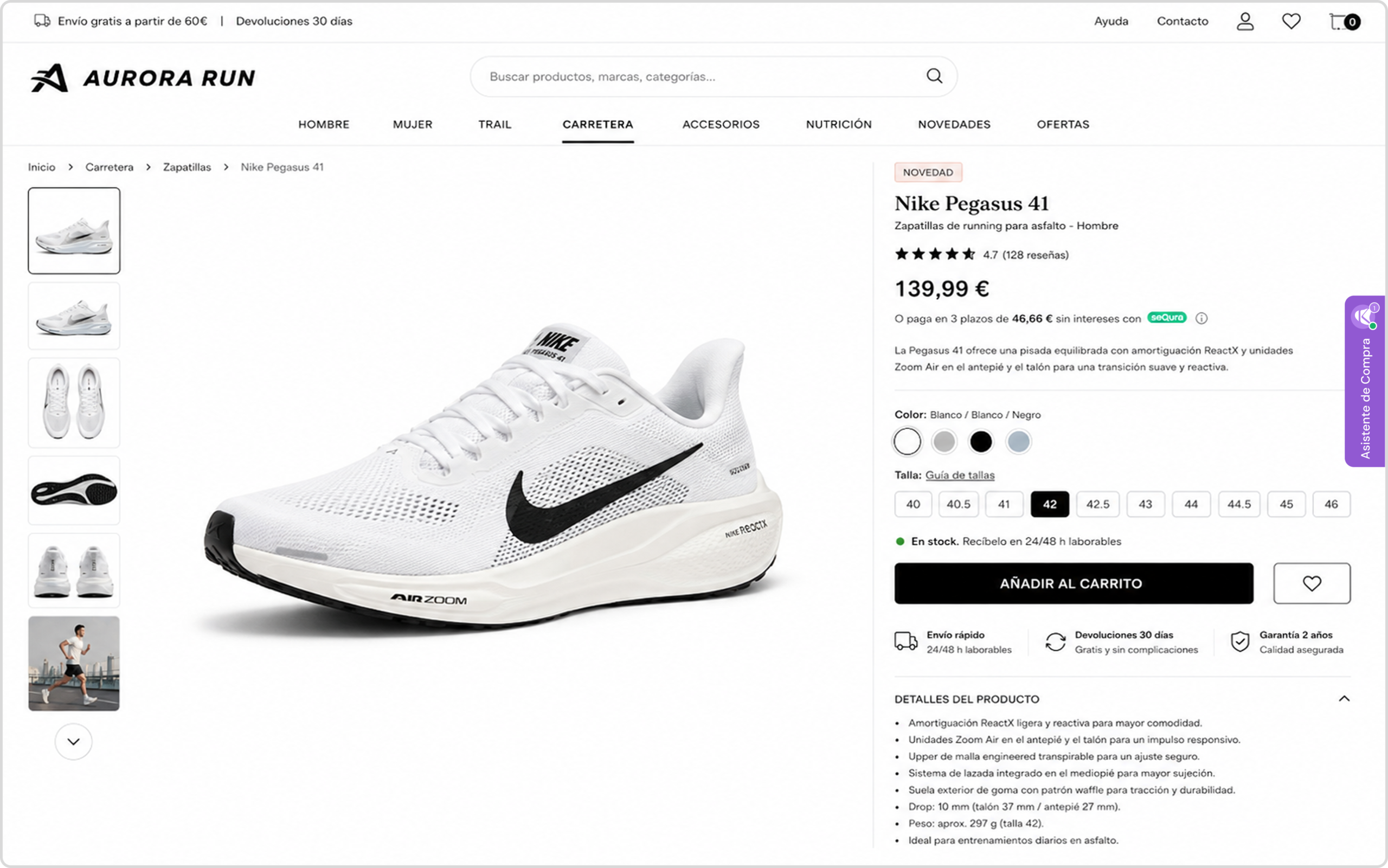 Vista del asistente en ecommerce